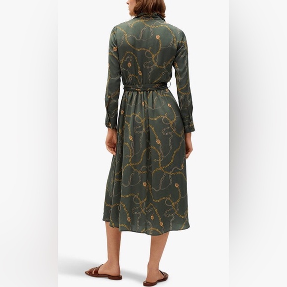 Mango Green Chain Print Midi Shirt Dress size 2 - Picture 2 of 10